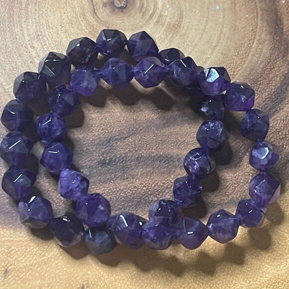 Amethyst purple diamond stretch beaded bracelet 7” crystal healing beads 8mm ONE - Picture 9 of 9